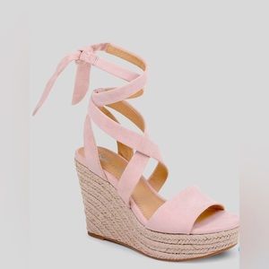 Splendid NWT Tessie Blush Pink Espadrille Sandals Suede Ankle Wrap Wedge